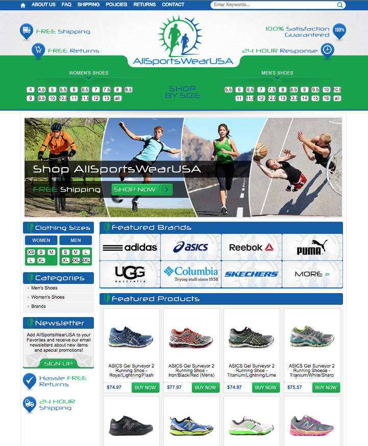 All Sportswear USA's new browsing with a purpost design from OCDesignsonline