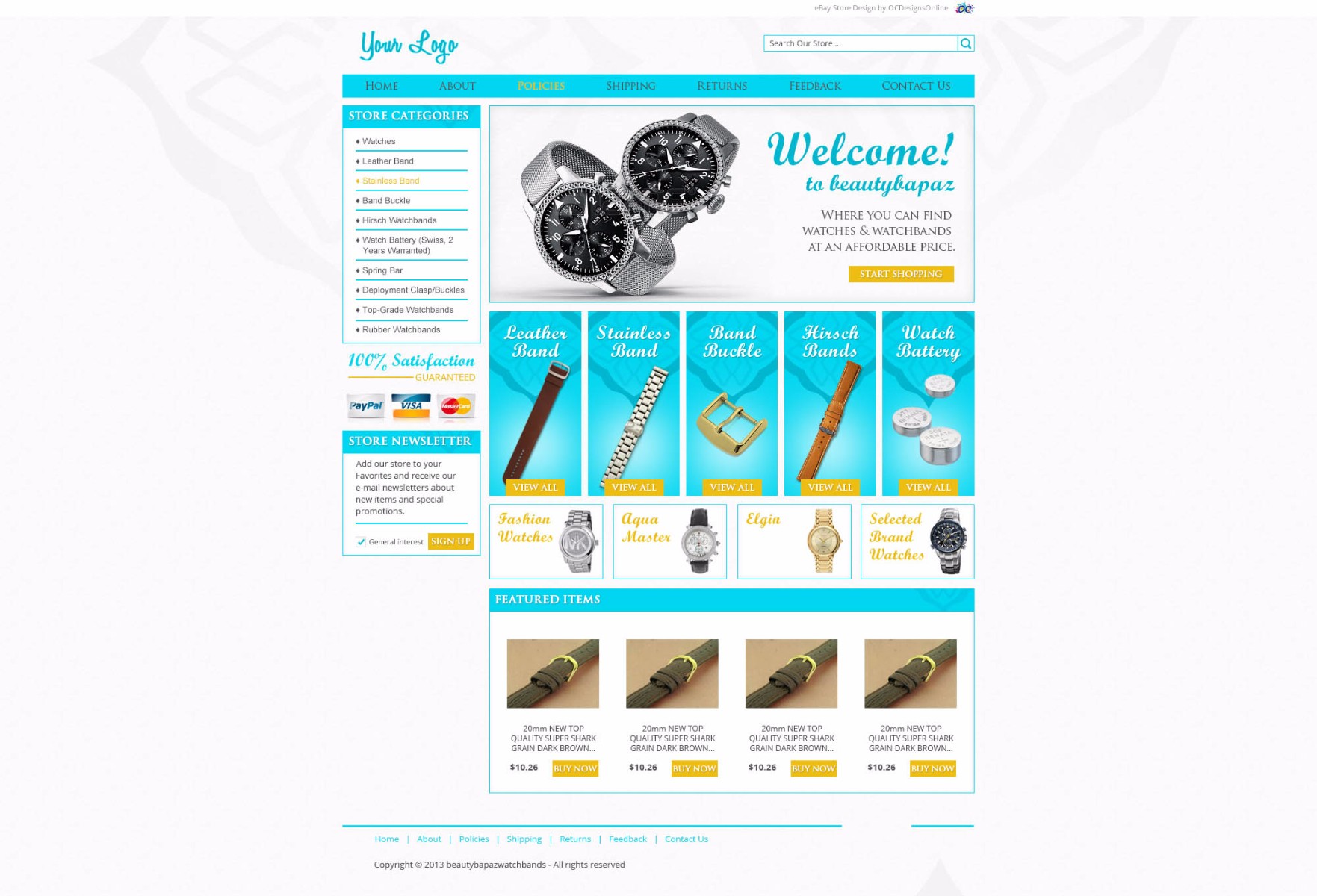 Favee store design #1330 — premade eBay design for jewelry & watches