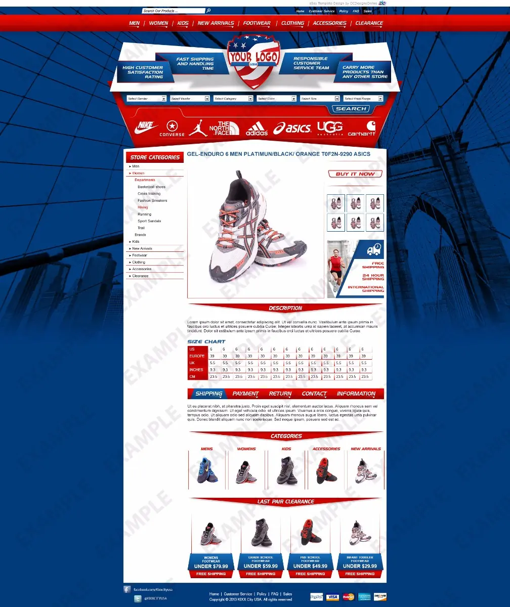 Dynalia premade eBay listing template #1313 for apparel & shoes