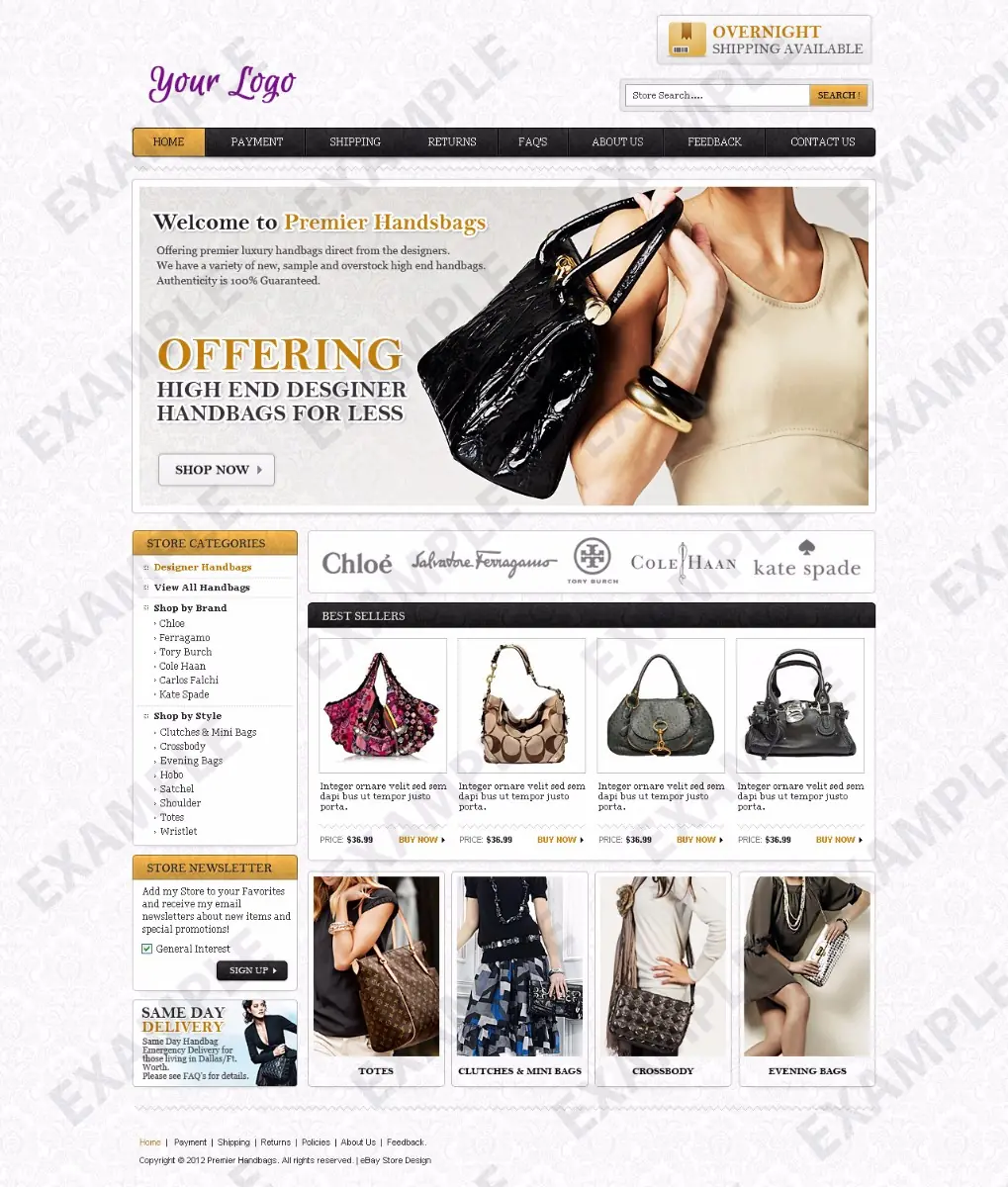 Shufflecube premade eBay store design #1288 for sunglasses & bags