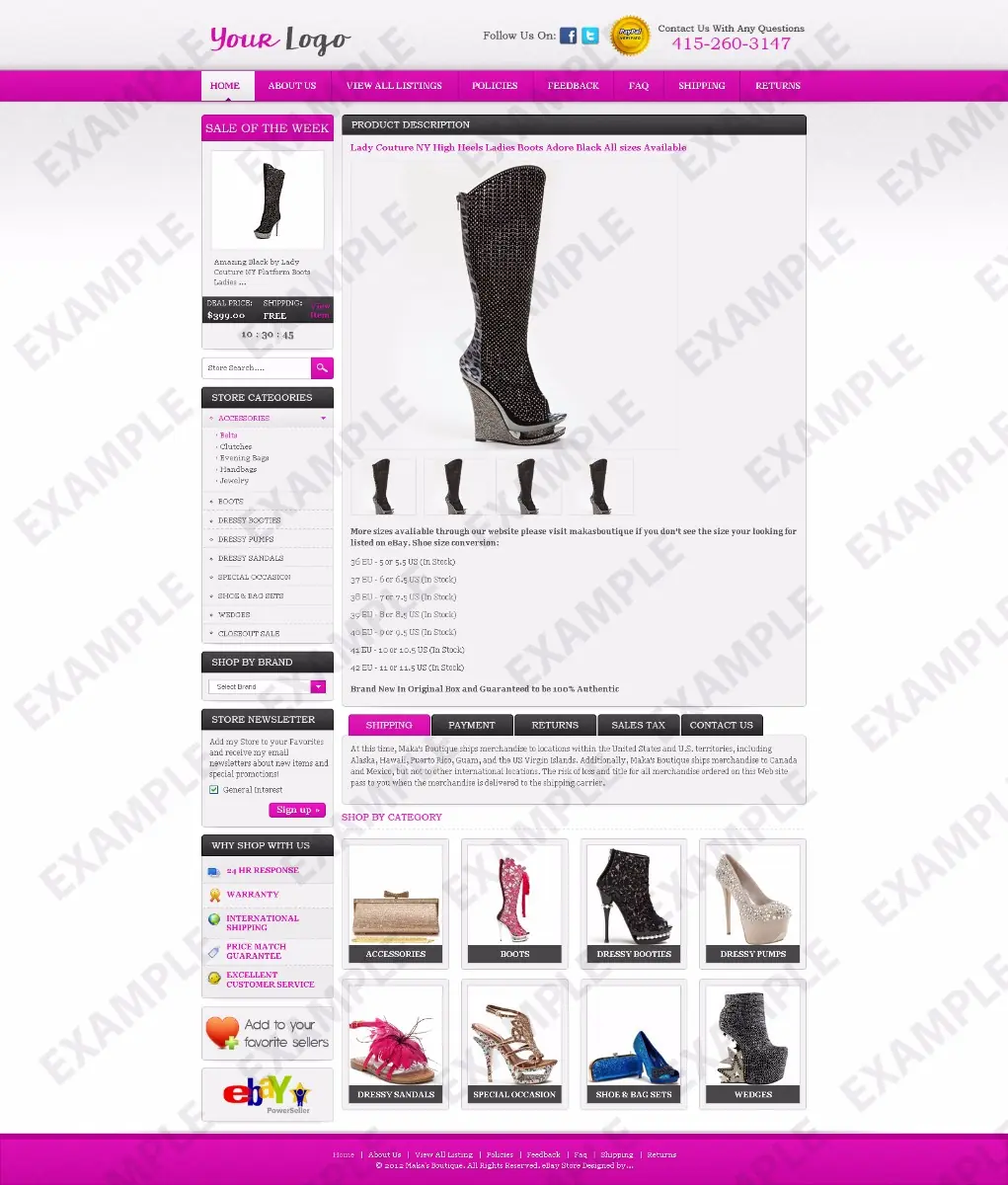 Twido premade eBay listing template #1248 for apparel & shoes