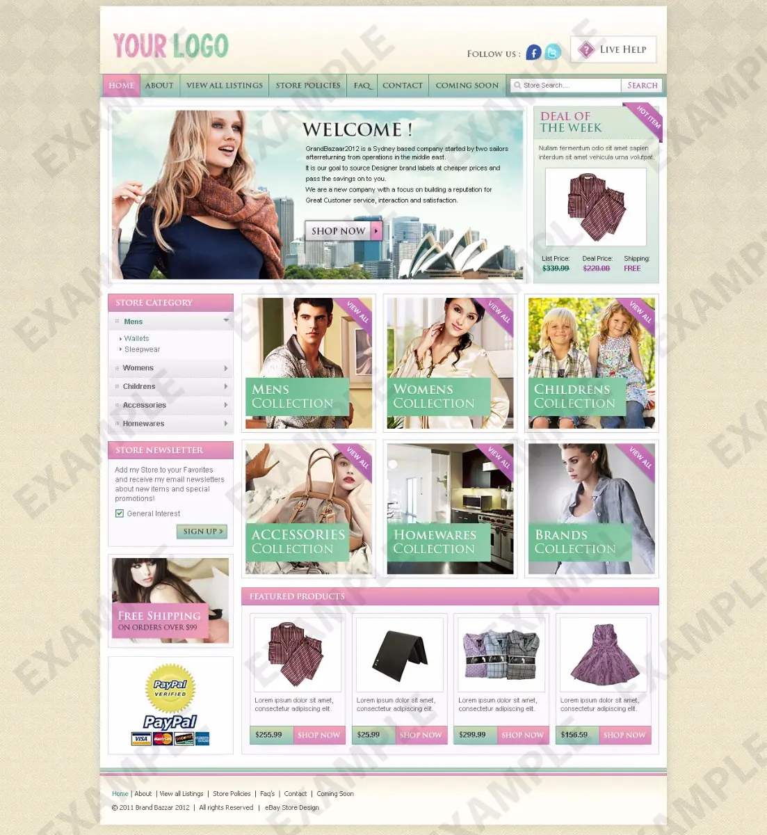 Bubblebridge premade eBay store design #1206 for apparel & shoes