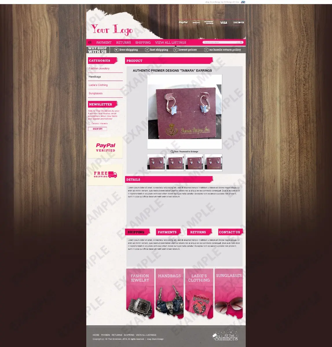 Edgebridge premade eBay listing template #1285 for sunglasses & bags