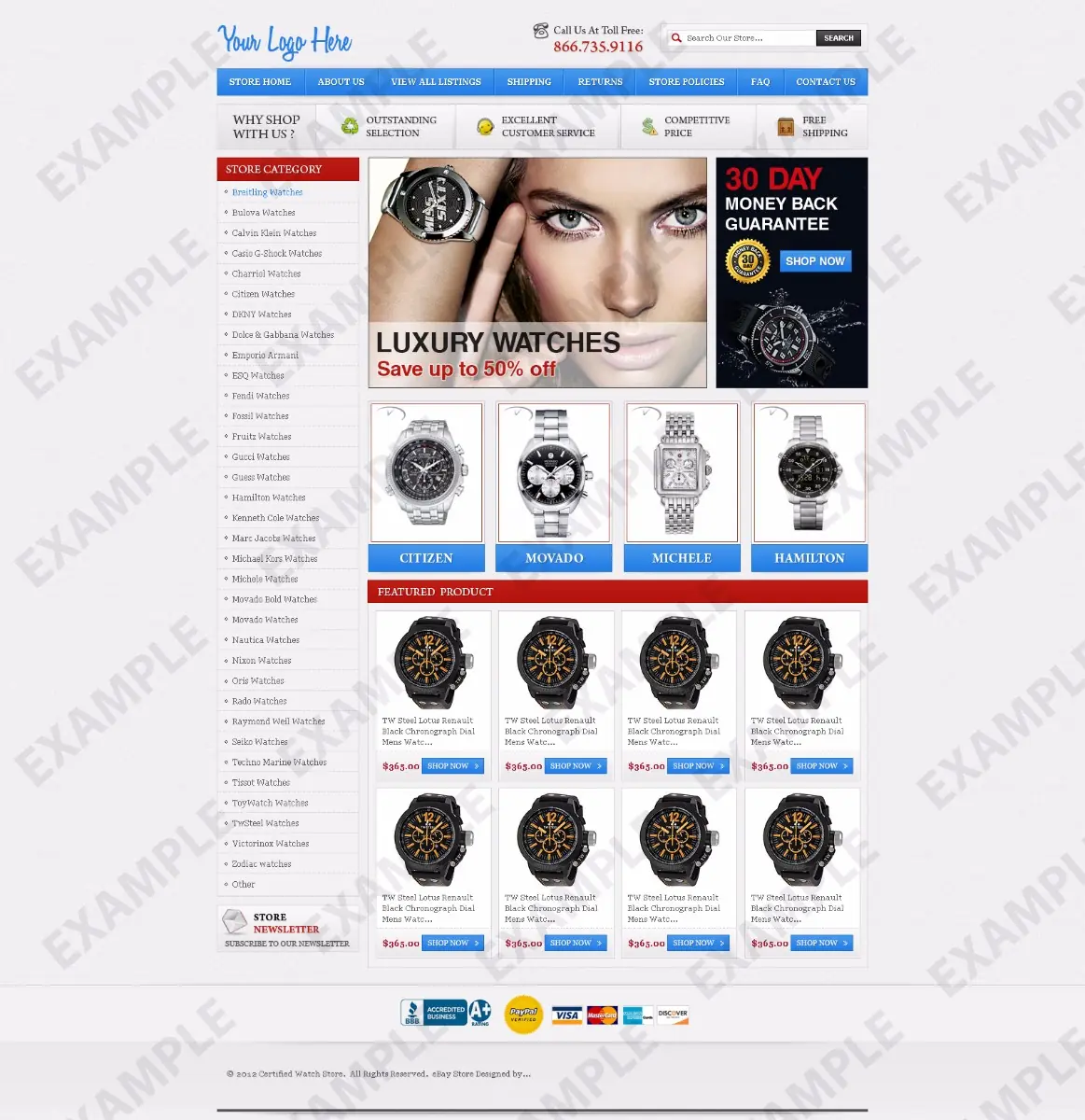 Youspan premade eBay store design #1263 for jewelry & watches
