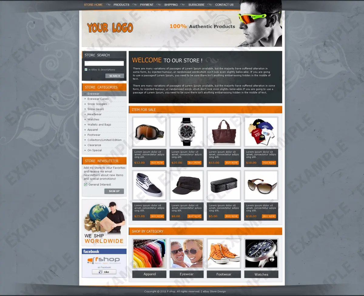 Riffcube premade eBay store design #1208 for apparel & shoes