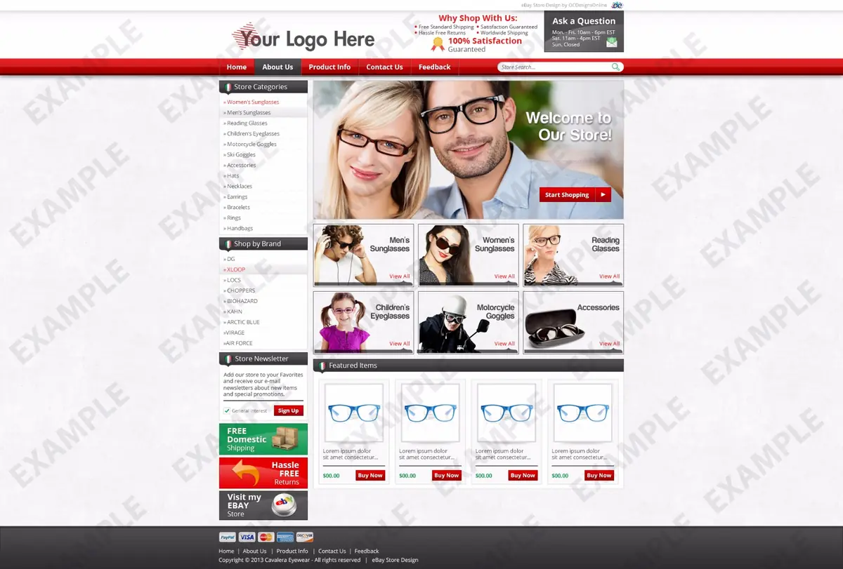 Shuffleblab premade eBay store design #1265 for sunglasses & bags