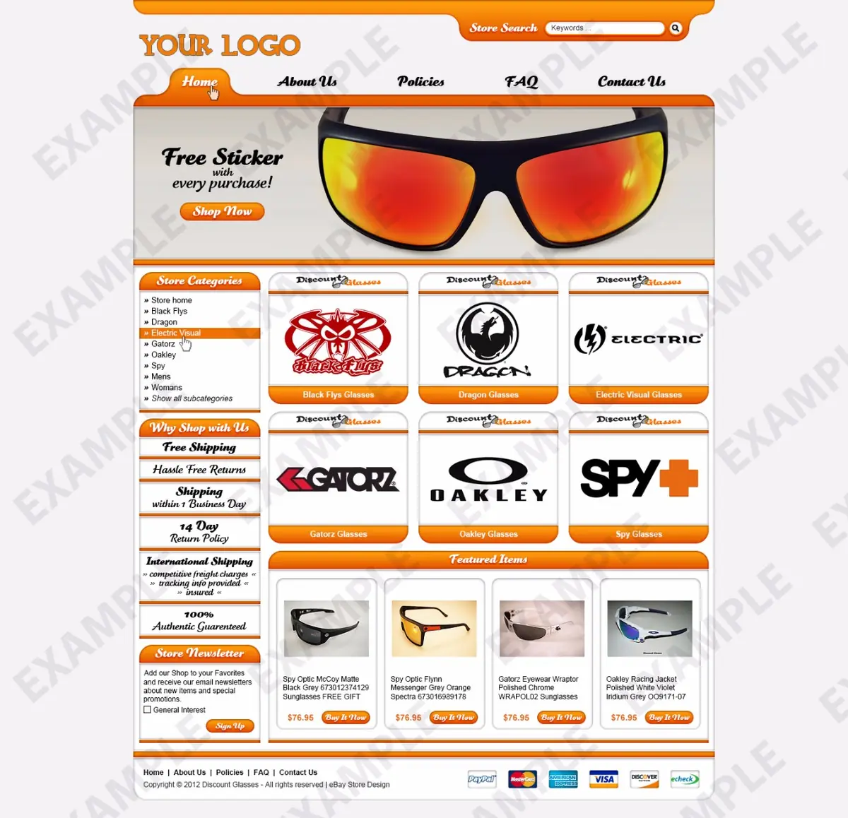 Vootz premade eBay store design #1304 for sunglasses & bags