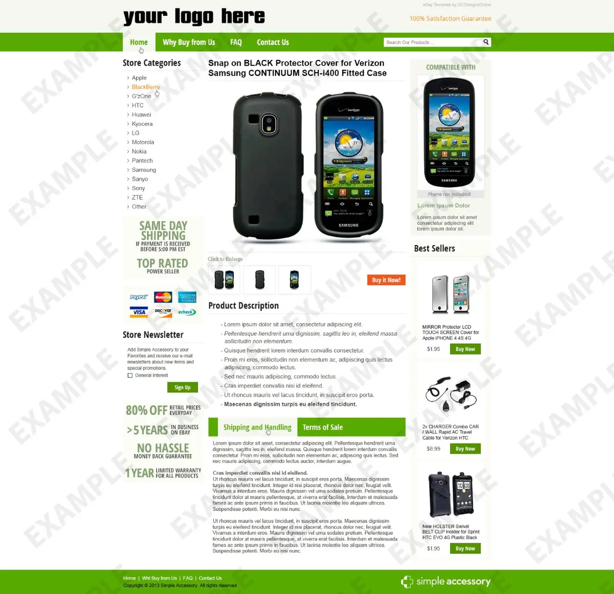 Blogvine premade eBay listing template #1222 for cell phones