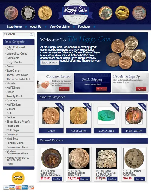 The Happy Coins new eBay storefront design get your free quote now