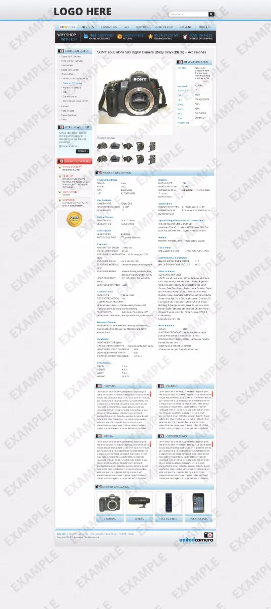 Avavee premade eBay listing template #1212 for electronics & cameras