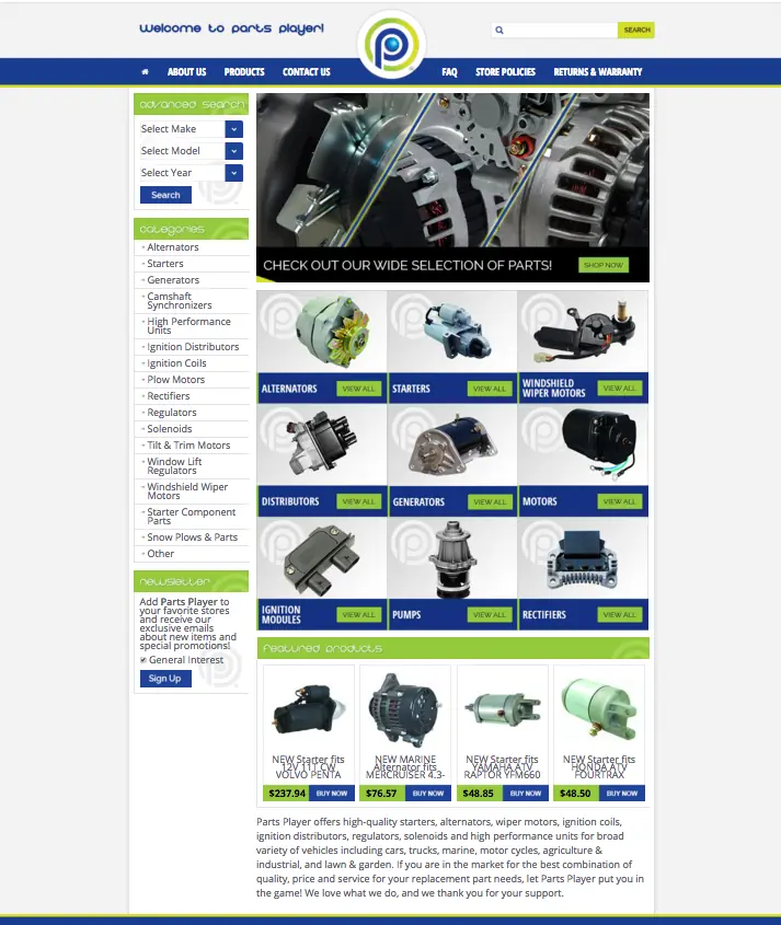 Parts Player's SEO driven eBay design