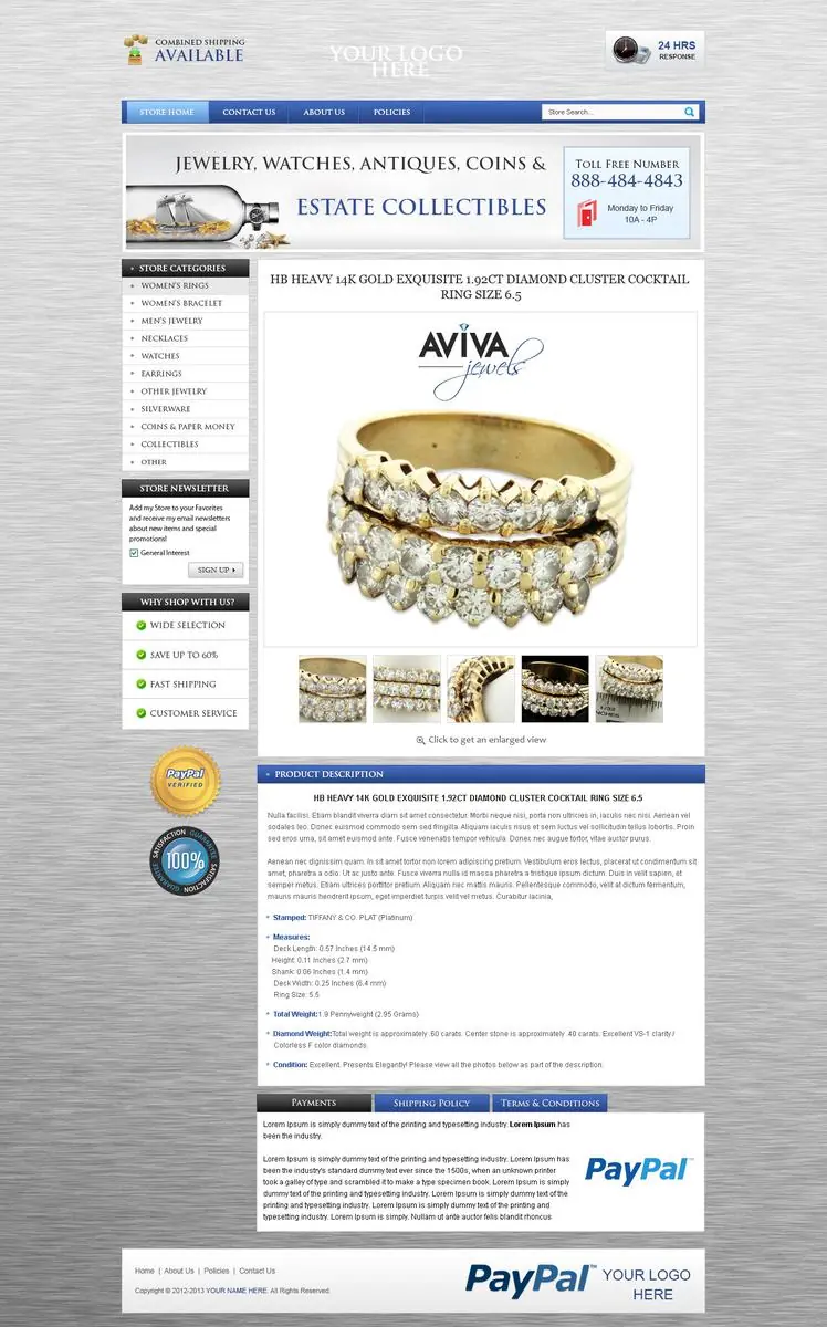 Demindo premade eBay store design #1412 for jewelry & watches