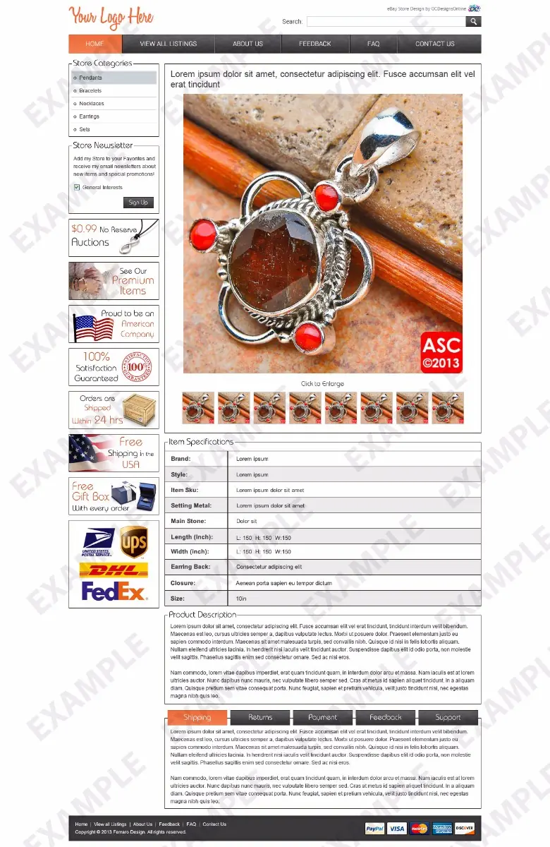 Brightbuzz premade eBay listing template #1293 for jewelry & watches
