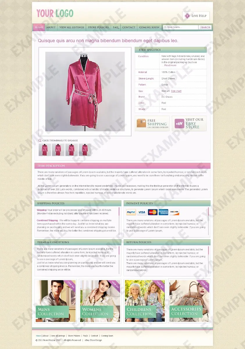 Bubblebridge premade eBay listing template #1206 for apparel & shoes