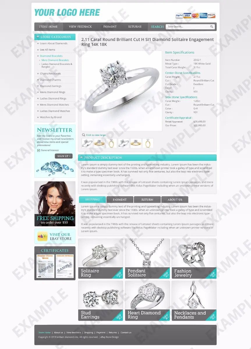 Tekspace premade eBay listing template #1201 for jewelry & watches