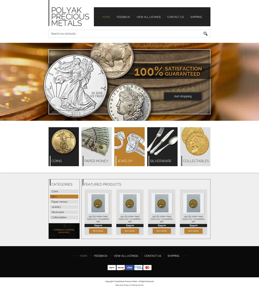 Polyak Precious Metals coin store eBay design