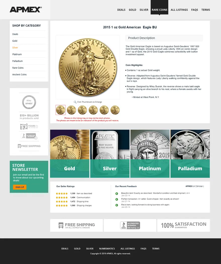 Coin store eBay design for Apmex