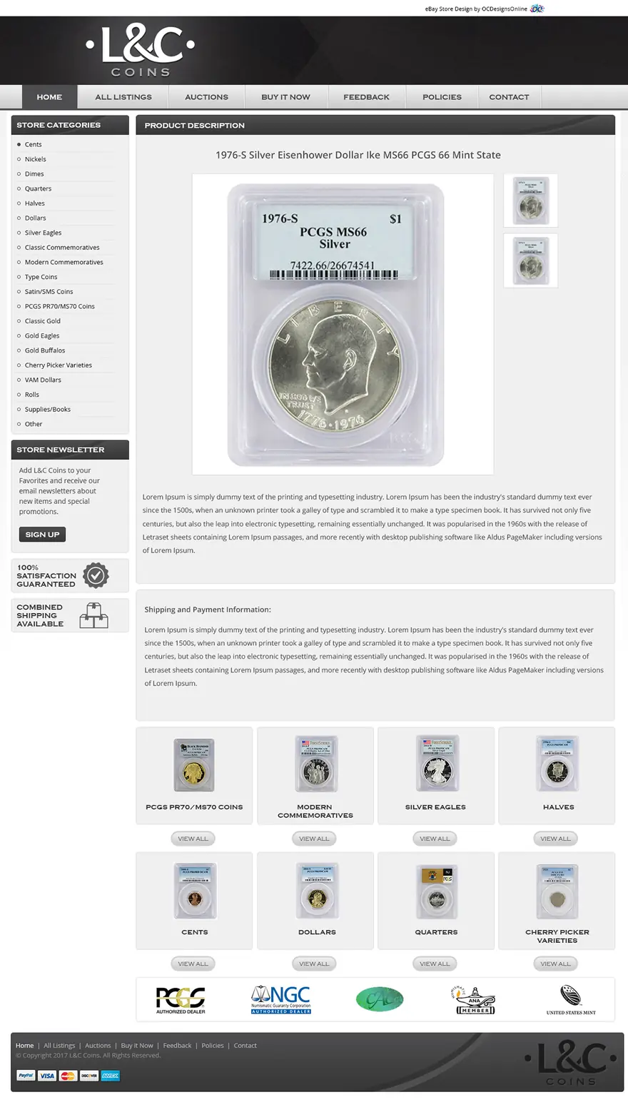Coin store eBay design for LC Coins