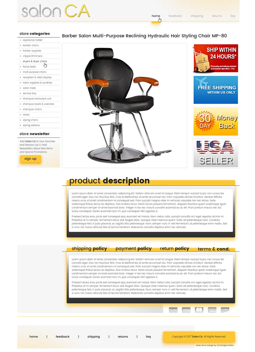 Salon CA listing template design eBay listing template
