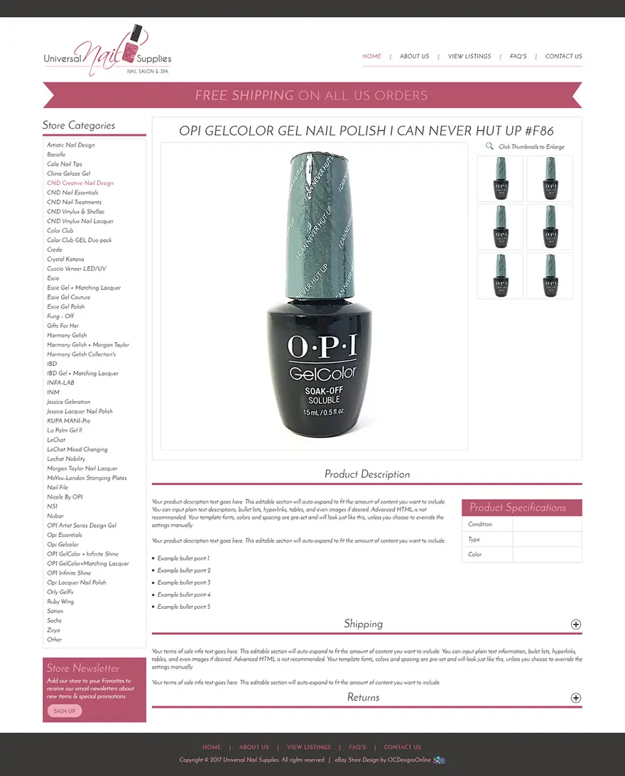 Universal Nail Supply: eBay listing templates by OC Designs Online